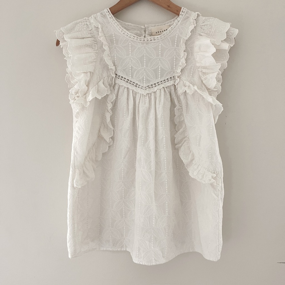 Sezane ruffled sleeve detailed top